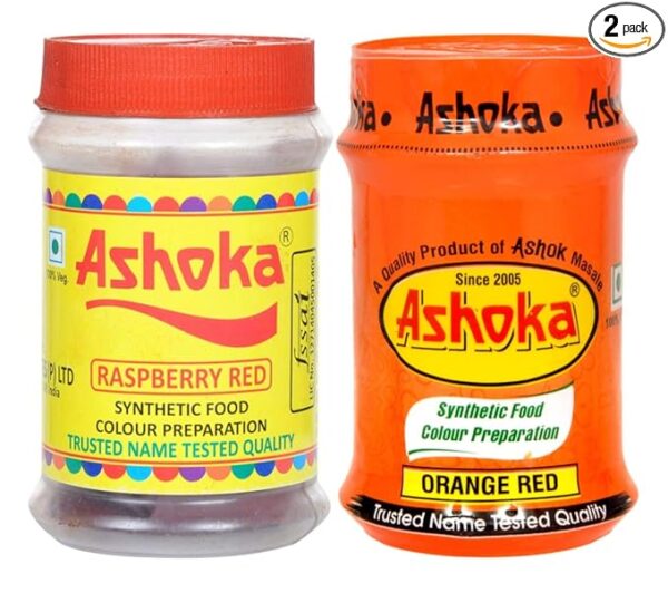 ASHOKA Combo Pack of Synthetic Food Colour Preparation of Red and Orange for Cake, Snack Foods, Ice Cream, Soups, Jams, Sweets etc.(Pack of 2)(80 Grams Each Pack)